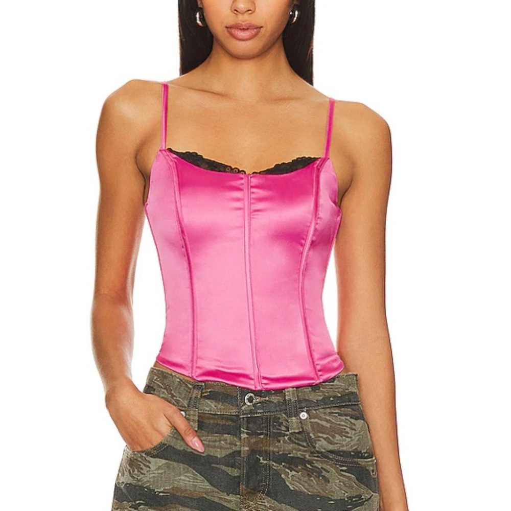 Superdown Fuchsia Satin Bustier with Black Lace